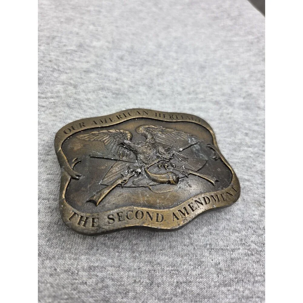 Vintage 2nd Amendment Crossed Rifles Solid Brass Belt Buckle
